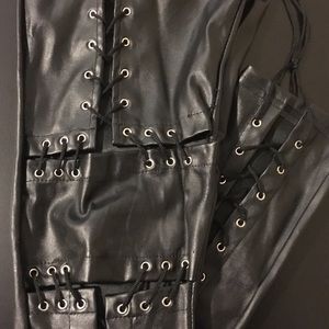 Black Faux Leather Lace Up Leggings...XL